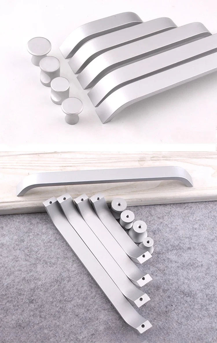 Modern Simple Handles for Furniture Silver Bedroom Wardrobe Dresser Nightstand Drawer Handles Kitchen Drawer Cabinet Handles