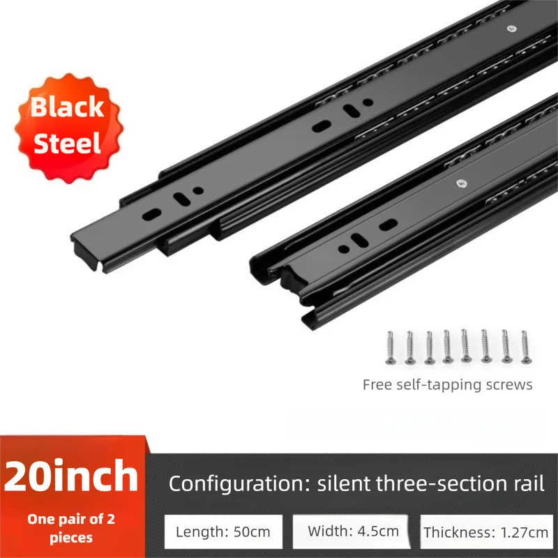 Heavy duty cold-rolled steel drawer slide rail -3-section soft closing damping rail, silent cabinet slide rail