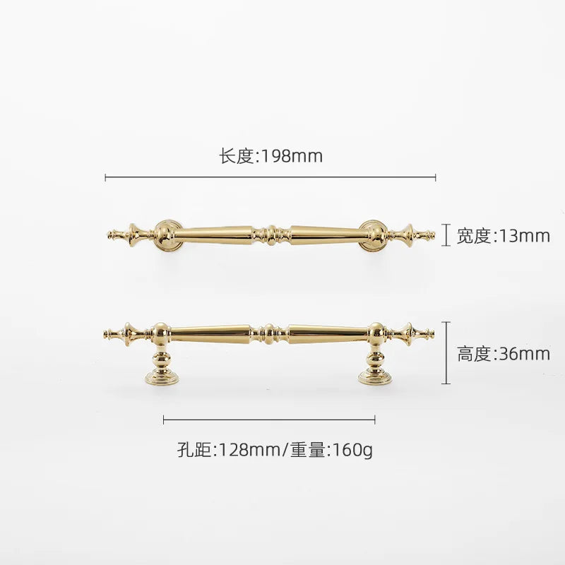 High-end Antique Bronze Door Handles and Knobs Solid Brass Antique Drawer Pulls Kitchen Cupboard Handle Gold Cabinet Handles