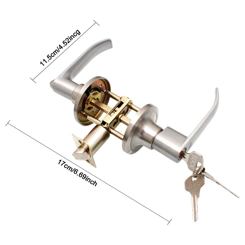 Door Lever Lock with 3 Keys Locking Door Handle Stainless Steel Interior Lever Lock Door Knob Replacement for Home Office
