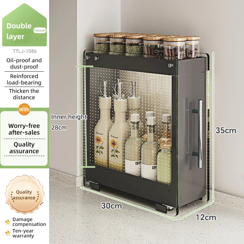 Kitchen Pull-out Spice Storage Rack Corner Seasoning Salt Sauce Vinegar Bottle Organizer Countertop Narrow Edge Pull-out Rack