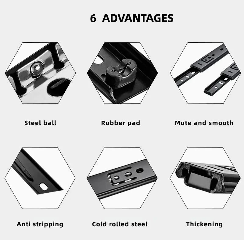 Drawer Rail 8~20Inch Cold Rolled Steel Drawer Slides Close Drawer Sliding Track Two-Section Cabinet Slides Furniture Hardware
