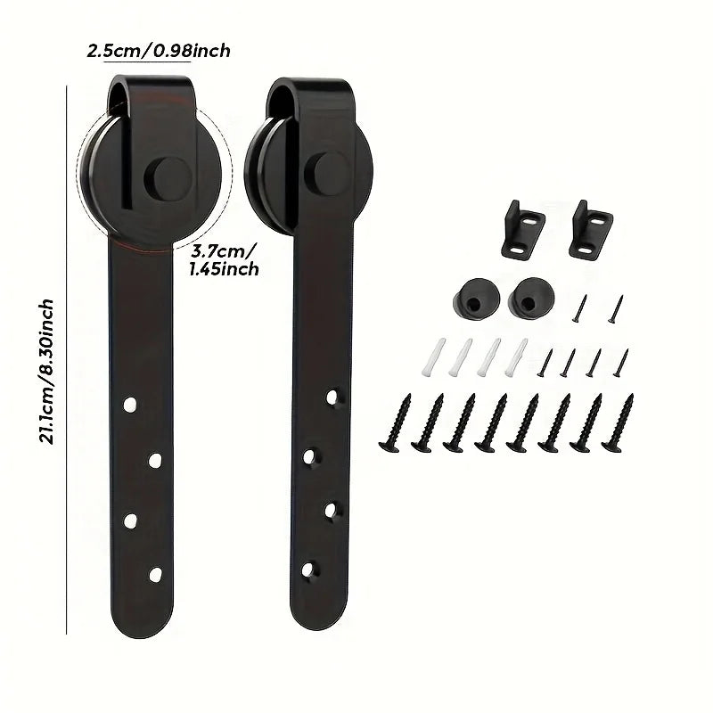 1Set Carbon steel silent sliding barn door hardware kit, suitable for carbon steel tracks in barns, TV cabinets, and wardrobes