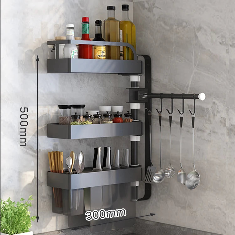 Over Sink Kitchen Rack Black Kitchen Storage Stand Wall-mounted Spice Rack Punch-free 360 Rotation Kitchen Spice Organizer Shelf