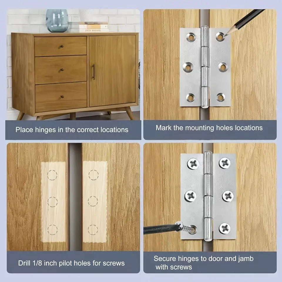 10pcs Stainless Steel Door Hinges Cabinet Doors Windows Wooden Box Flat Hinge Home Furniture Hardware Accessories