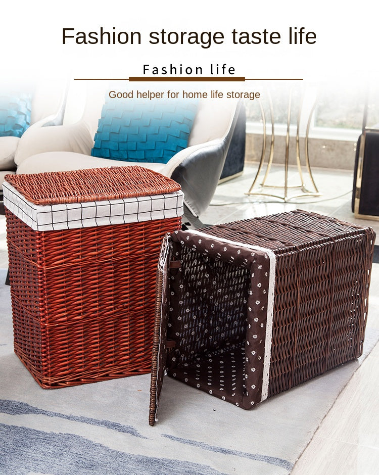 Large Capacity Rattan Laundry Basket - Vine Woven Storage with Cover, Simple and Elegant Dirty Clothes Organizer for Home