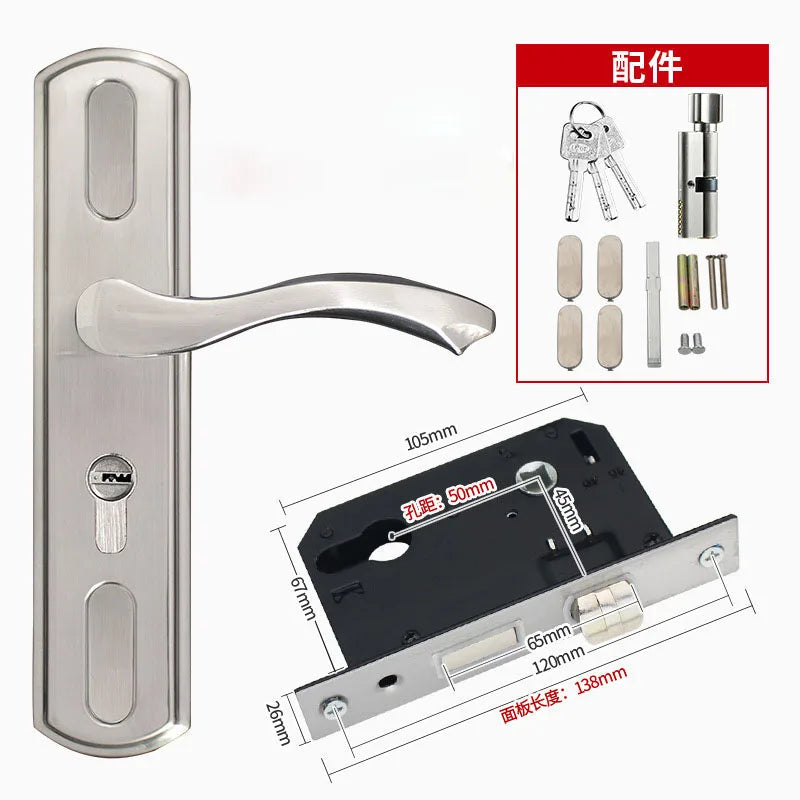 Adjustable Stainess Steel Door Handle lock set Home Security With Keys  Interior Door Lock Hole Size110-190mm
