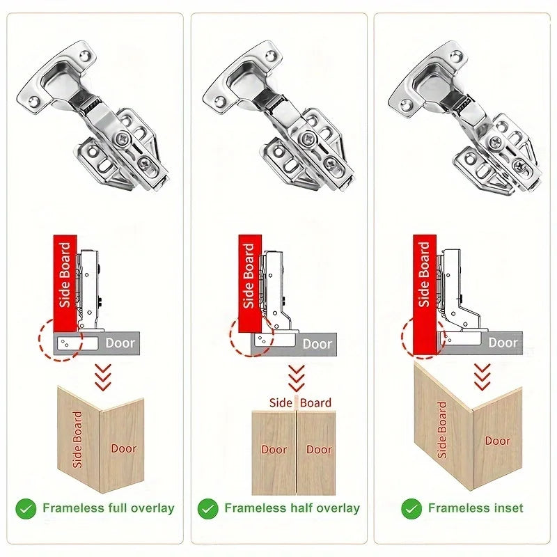 10-Piece Modern Frameless Cabinet Door Hinges Soft-Close Nickel Plated European Full/Half Overlay/Inset