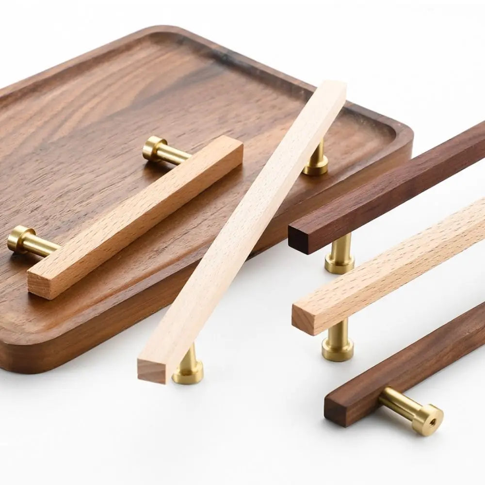 High-End Walnut Wood Wood Cabinet Handles Luxury Design Beech Wood Door Knobs Minimalist Modern Drawer Pulls Wardrobe