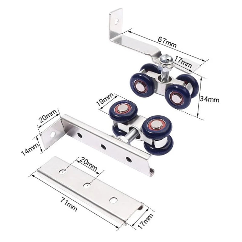 2pcs/set Sliding Door Roller Hardware Slide Doors Pulley 4 Wheels Home Room Wood Door Hanging Wheels Rail Track Pulley