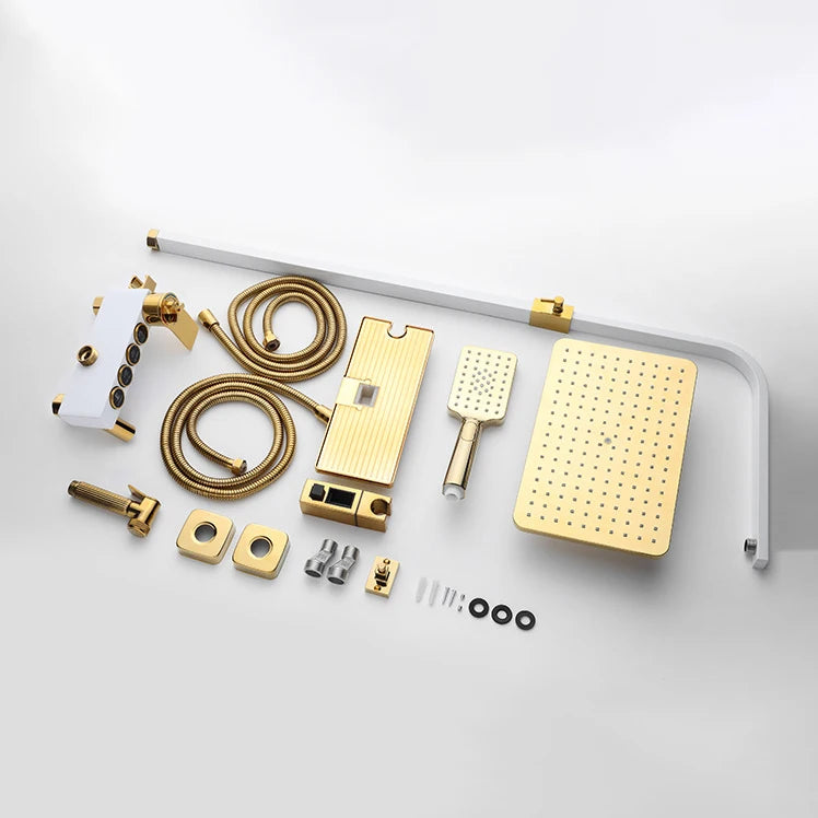 Thermostatic Bathroom Shower Set White Gold Bathroom Faucet Accessories 12 Inch Rain Shower Head Hot Cold Bathroom Shower System