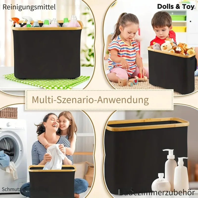 Bamboo Toilet Paper Holder with Storage Basket, Collapsible Storage Basket Bathroom Organizer Paper Towel Storage Bohemian Style
