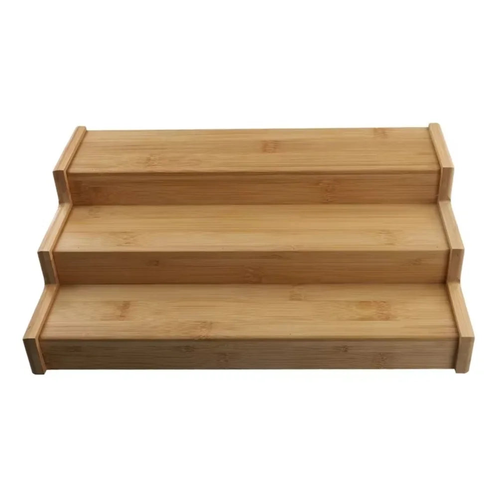 Solid Wooden 3-Tier Spice Rack Multi-Tier Space-Saving Spice Jar Storage Set Durable Spice Display Seasoning Organizer
