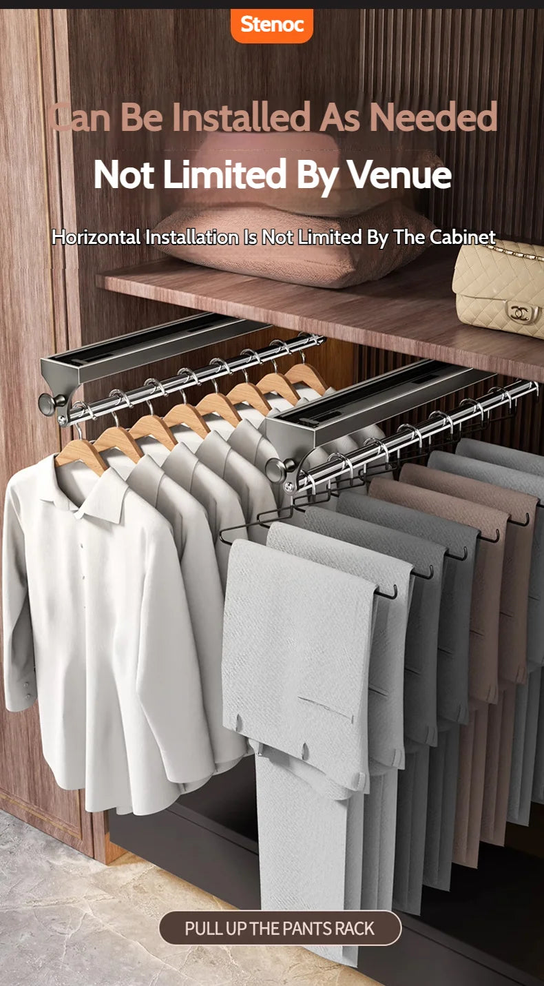 Pull Push Adjustable Top Mounting Closet Interior Telescopic Hanging Rod Cloakroom Retractable Slide Track Clothes Organizer