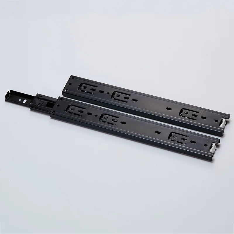 Drawer Rail Black Cold Rolling Steel 3-Way Drawers Slide Three Section Slides 8 to 22 Inch 3 Way Sliding Tracks Furniture Rails