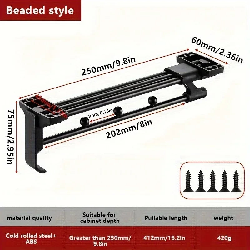 1pcs Retractable Closet Pull Out Rod Closet Valet Rod Extending Rail Pull Out Hanger Closet Valet Rod Rail Pants Hanger