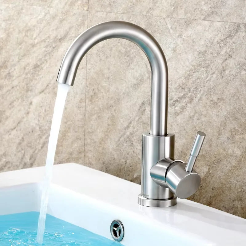 Modern Faucet Bathroom Modern Household Basin Tap  Black/Silver Sink Vessel Stainless Steel Hot and Cold Water Mixer Tap