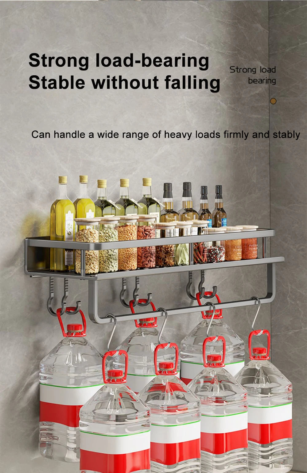 1/2Pcs No Punch Spice Rack Wall Mounted Kitchen Spice Organizer with Hook Rod Seasoning Rack Spice Shelf Bathroom Kitchen Shelf