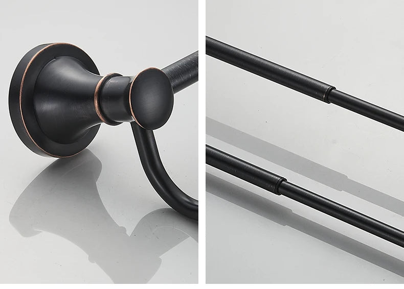 Bathroom Bath Toilet Paper Holder Robe Hook Bathroom Retractable Towel Hanging Rod Black Zinc Alloy EL852