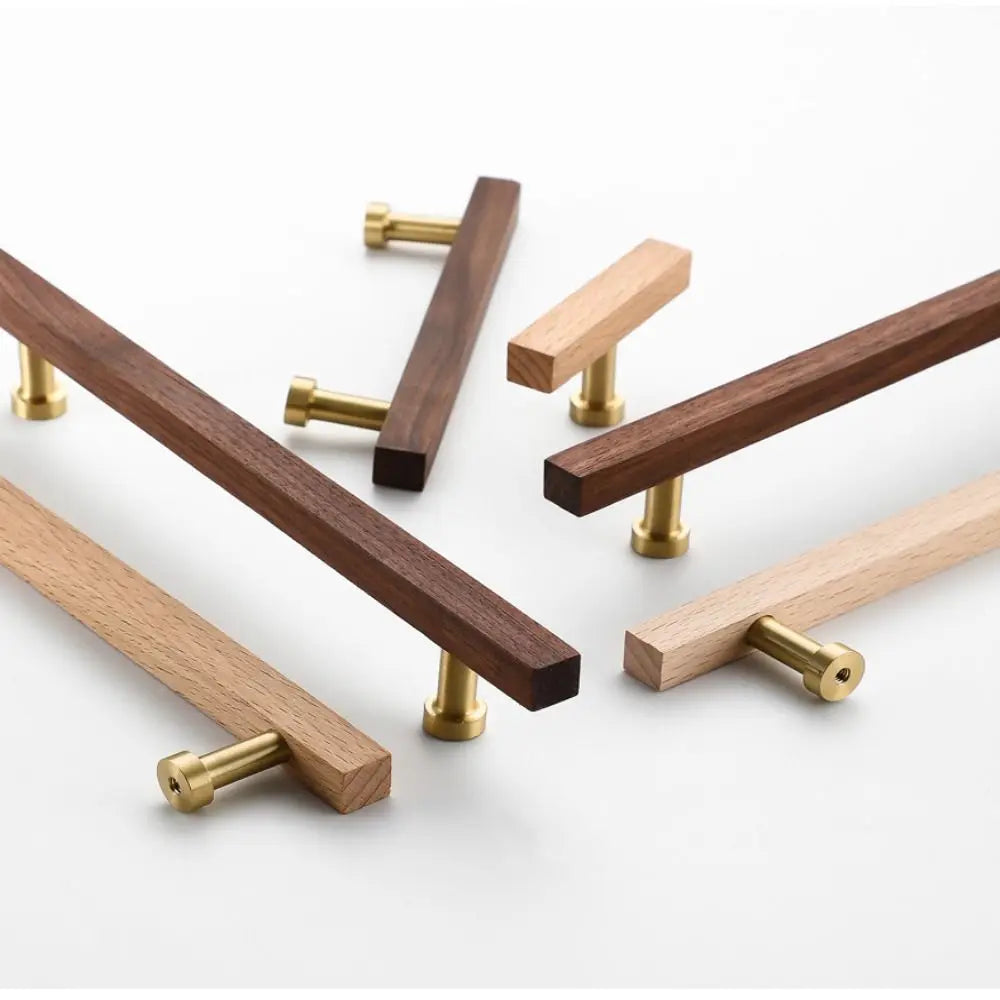 High-End Walnut Wood Wood Cabinet Handles Luxury Design Beech Wood Door Knobs Minimalist Modern Drawer Pulls Wardrobe