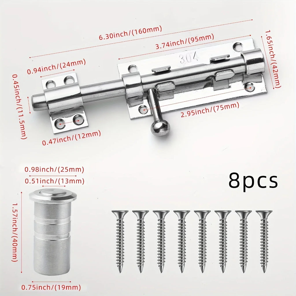 Sliding Bolt Latch Hardware：Cylindrical Bolt Latch，Heavy Solid 304 Stainless Steel，Black Surface，Applicable  Outdoor Latches