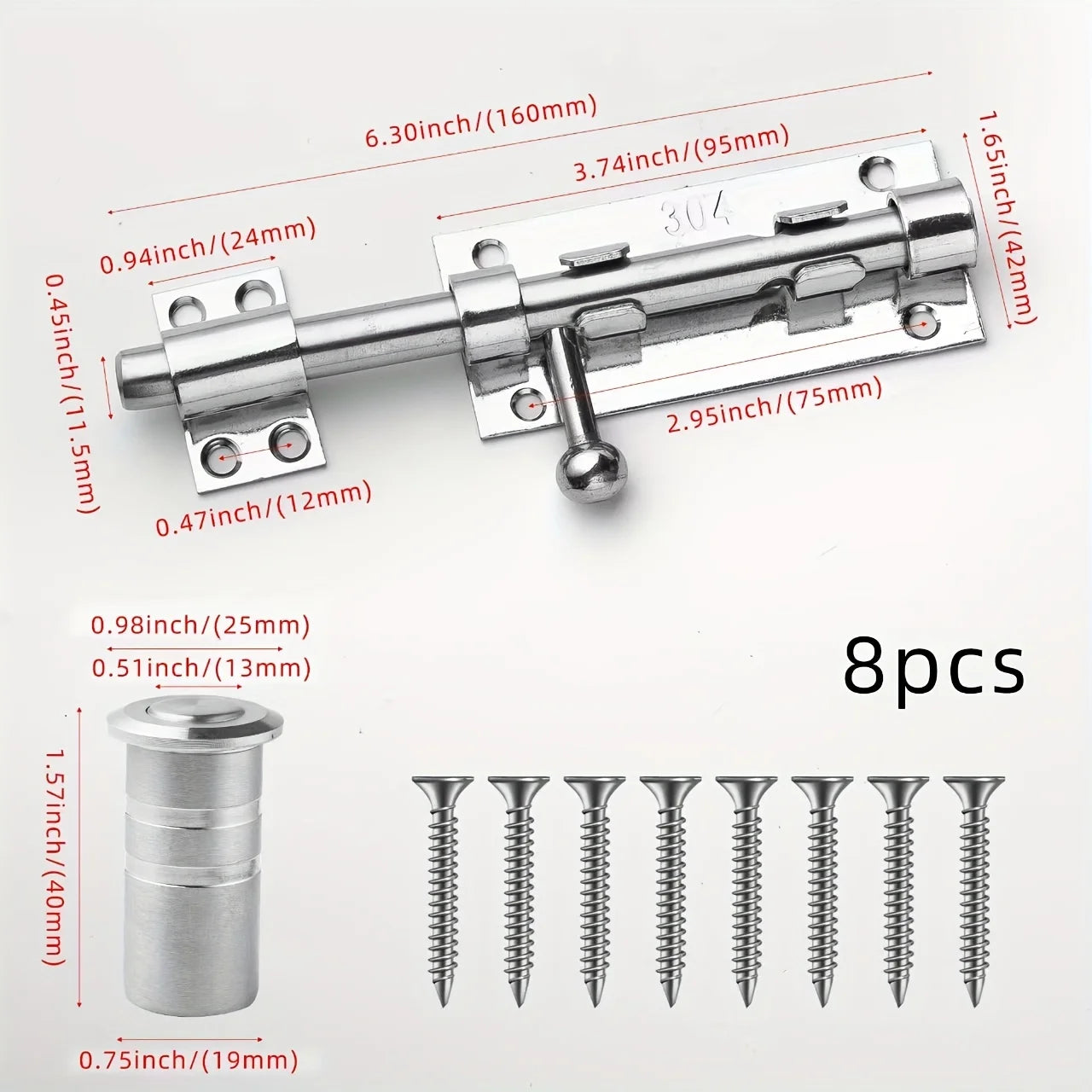 Sliding Bolt Latch Hardware：Cylindrical Bolt Latch，Heavy Solid 304 Stainless Steel，Black Surface，Applicable  Outdoor Latches