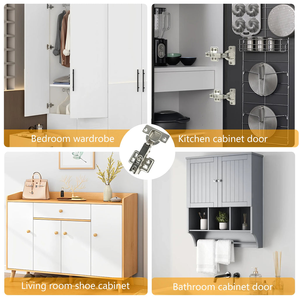 10/20Pcs Stainless Steel Cabinet Door Hinges Hydraulic Damper Buffer Soft Close Quiet Wardrobe Door Concealed Hinges with Screws