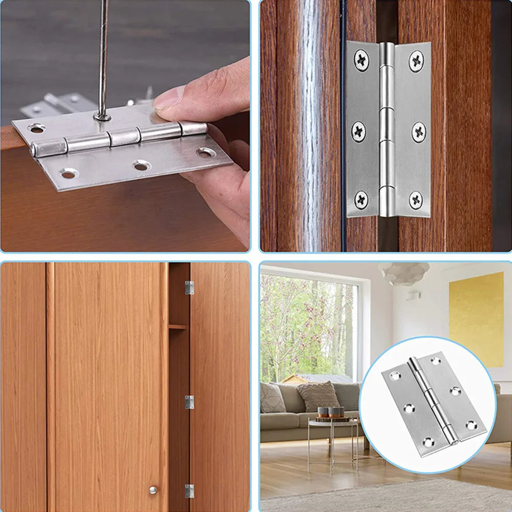 10PCS 3inch Door Hinge Stainless Steel Flat Hinges Window Cabinet Hinges Door Connector Bookcase Wooden Box Furniture Hardware