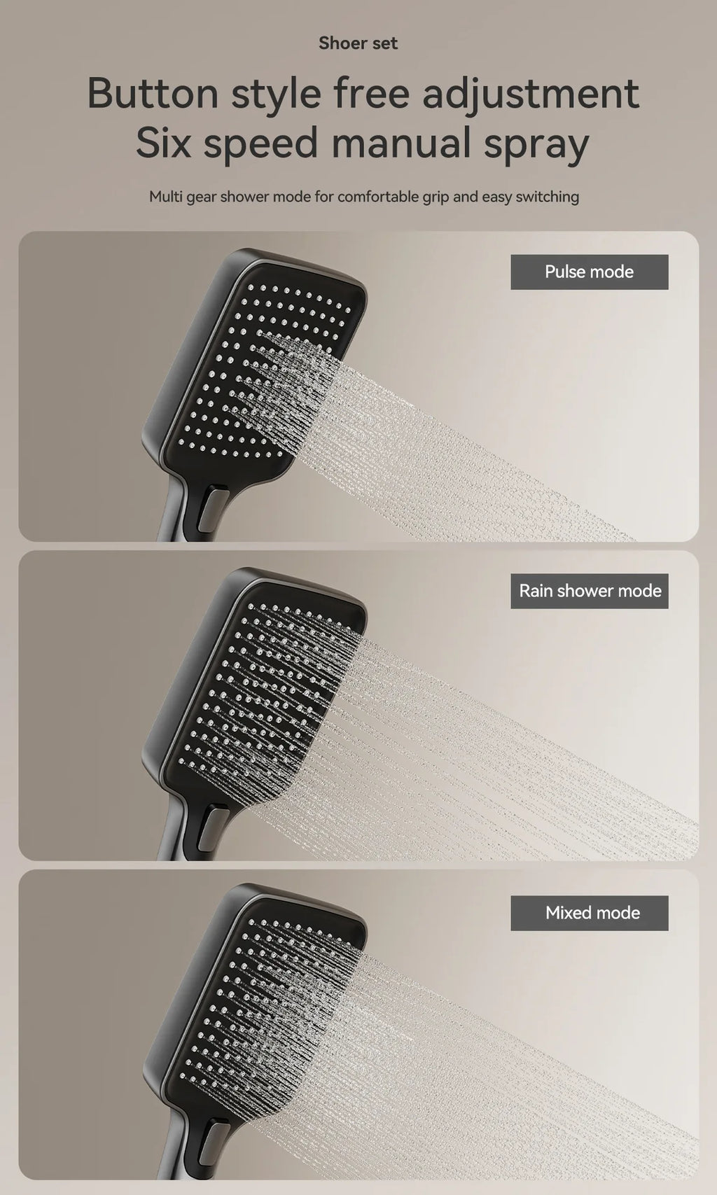Bathroom Multifunction Shower System Set Household Rotary Knob Hot and Cold Water Pressurize Gunmetal Gray Aluminum Shower Set