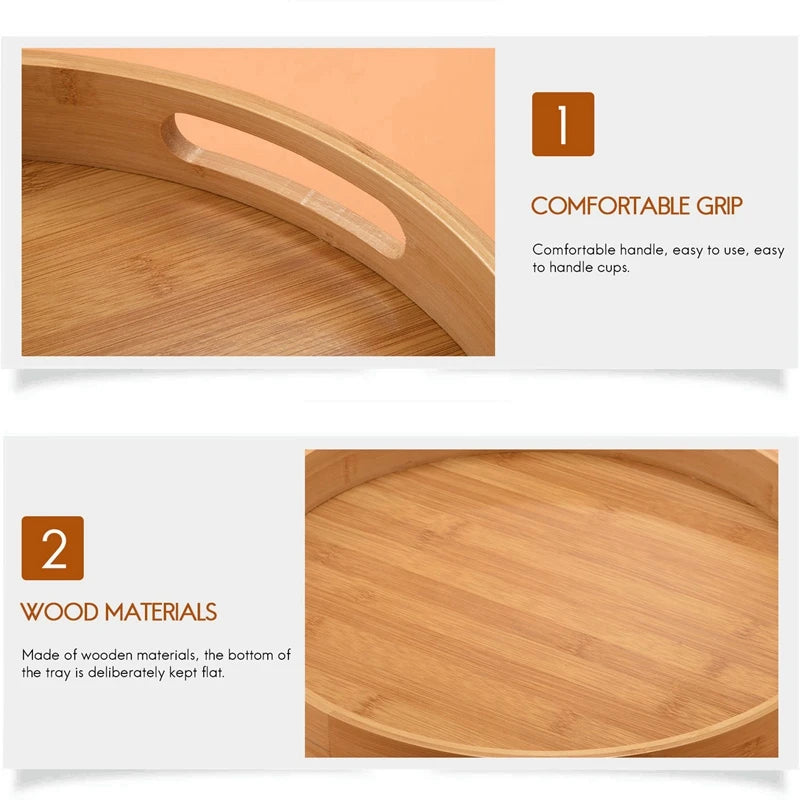 Promotion! Round Serving Bamboo Wooden Tray for Dinner Trays Tea Bar Breakfast Food Container Handle Storage Tray 3 Eco-Friendly