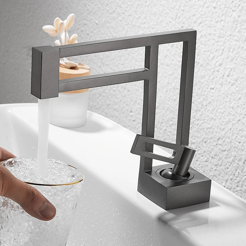 BAKALA Modern Basin Faucets Black Sink Mixer Taps Brass Bathroom Taps Square Vessel Sink Faucet Black Basin Mixer Cold Hot Water