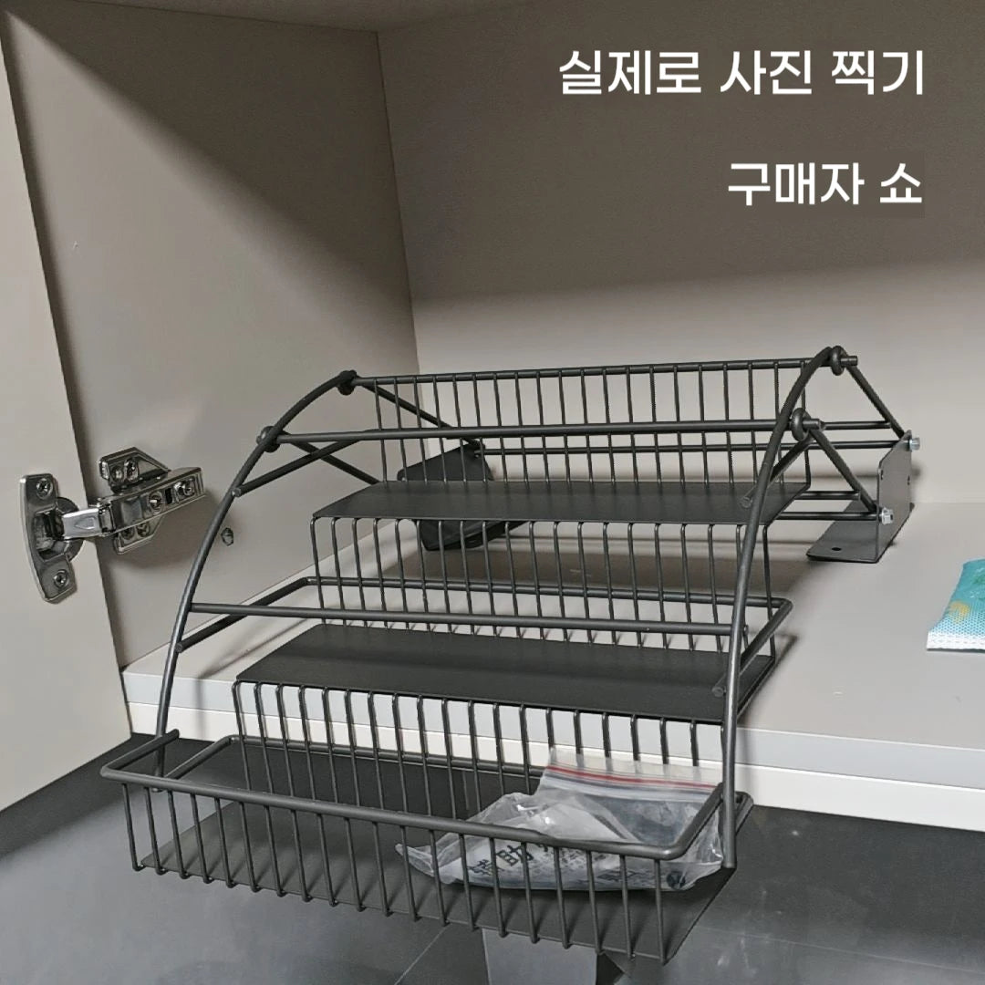 Pull-Down Cabinet Organizer Kitchen Vertical Lift  Multi-layer Spice Rack No-Drill Space Saving Heavy Duty Metal Rack holder New
