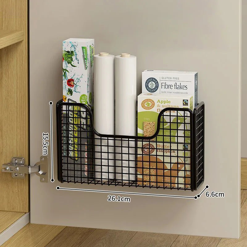 Punch-free Kitchen Cabinet Door Storage Box Iron Rack Wall-mounted Cabinet Metal Multi-Purpose Spice Rack Holder For Household