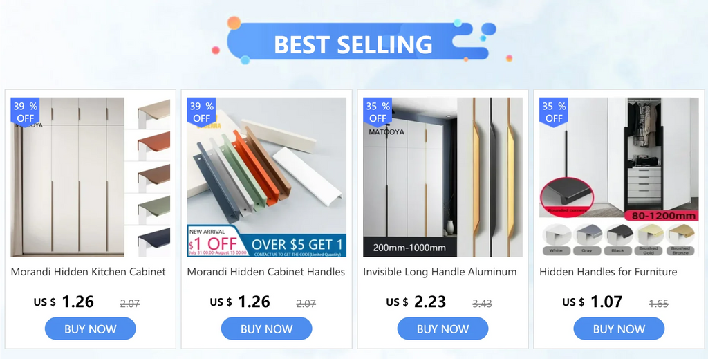 Hidden Handles for Furniture Kitchen Cabinet Handles Dresser Drawer Knobs Aluminum Alloy Wardrobe Cupboard Door Handle Hardware