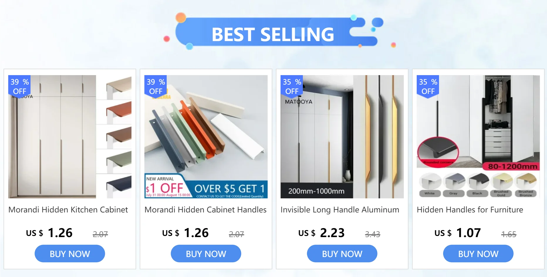 Hidden Handles for Furniture Kitchen Cabinet Handles Dresser Drawer Knobs Aluminum Alloy Wardrobe Cupboard Door Handle Hardware