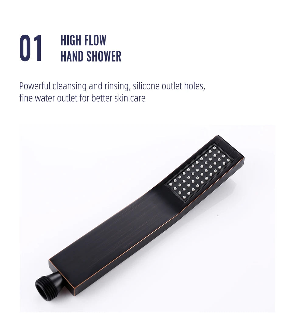 Black Bathroom Faucet Shower Faucet Bathroom Accessories Water Saving Shower Heads Solid Brass Bar Shape Handheld Hardware Acces