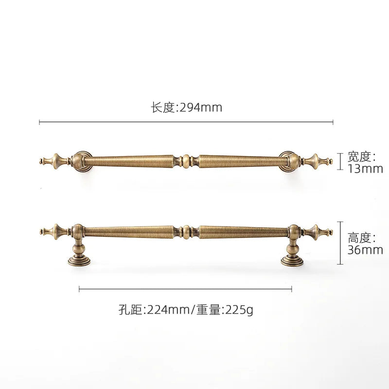 High-end Antique Bronze Door Handles and Knobs Solid Brass Antique Drawer Pulls Kitchen Cupboard Handle Gold Cabinet Handles