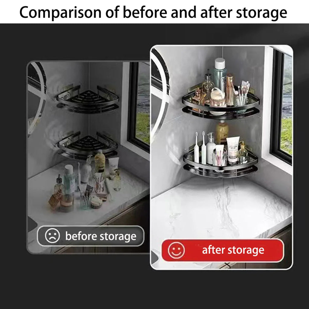 Bathroom Shelf Aluminum Alloy Shampoo Rack Makeup Storage Organizer Shower Shelf Bathroom Accessories No Drill Wall Corner Shelf