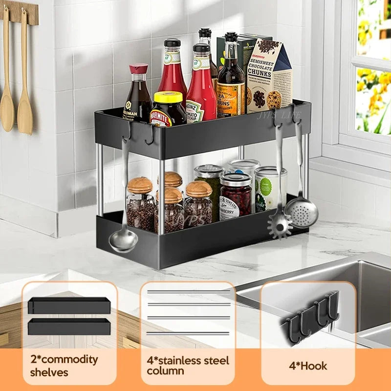 1/2 Pcs Under Sink Storage Organizer 2 Tier Drawer Multipurpose Rack Cabinet Under Sink Storage Rack Bathroom Kitchen Organizer