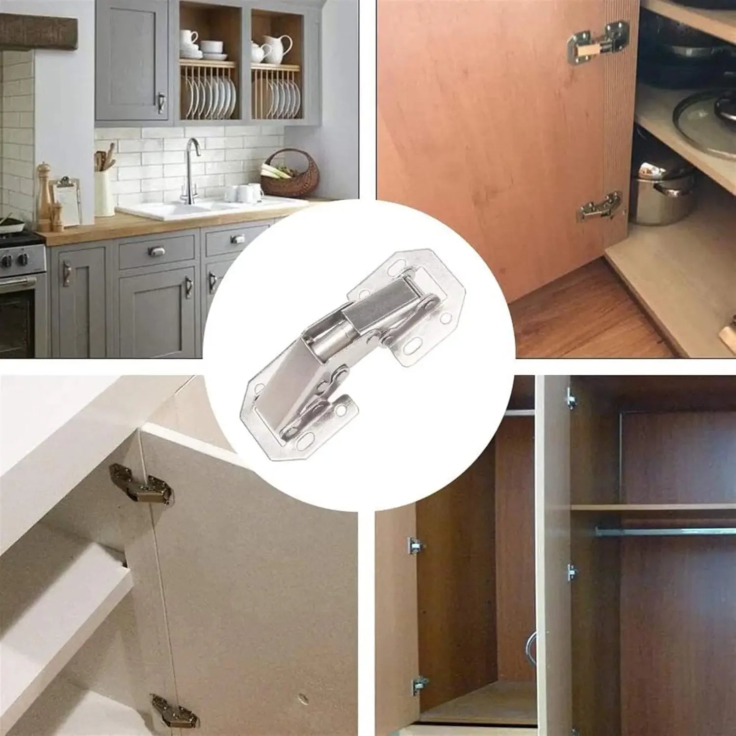 Cabinet Hinges With 2-10Pcs Set Screws No-Drilling Noiseless Hidden Cabinet 90 Degree Hinge Door Soft Close Furniture Hardware