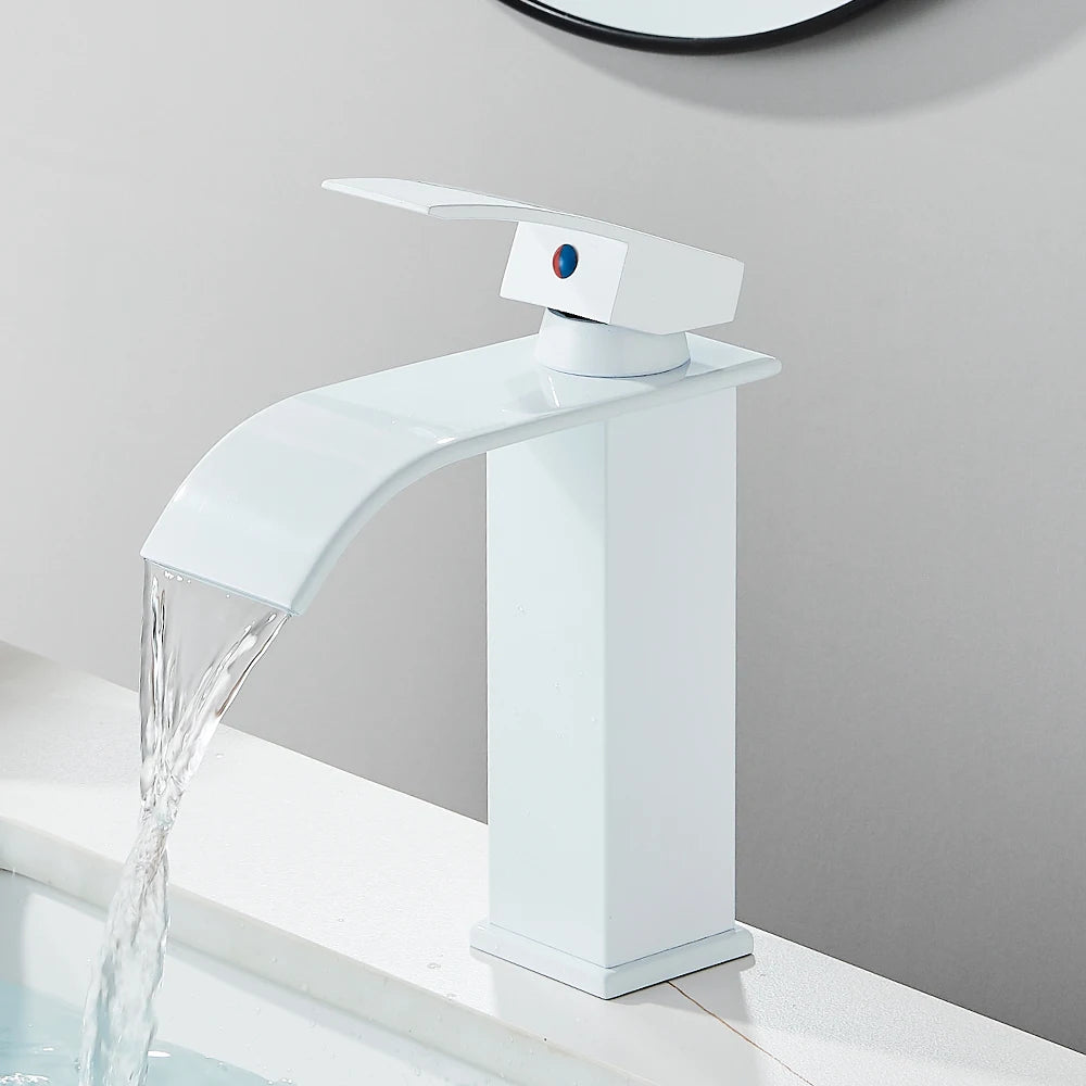 Bathroom Home Waterfall Wash Copper Core Waterfall Stainless Steel Basin Stainless SteelFaucet Black Hot &Cold Toilet Wash Basin