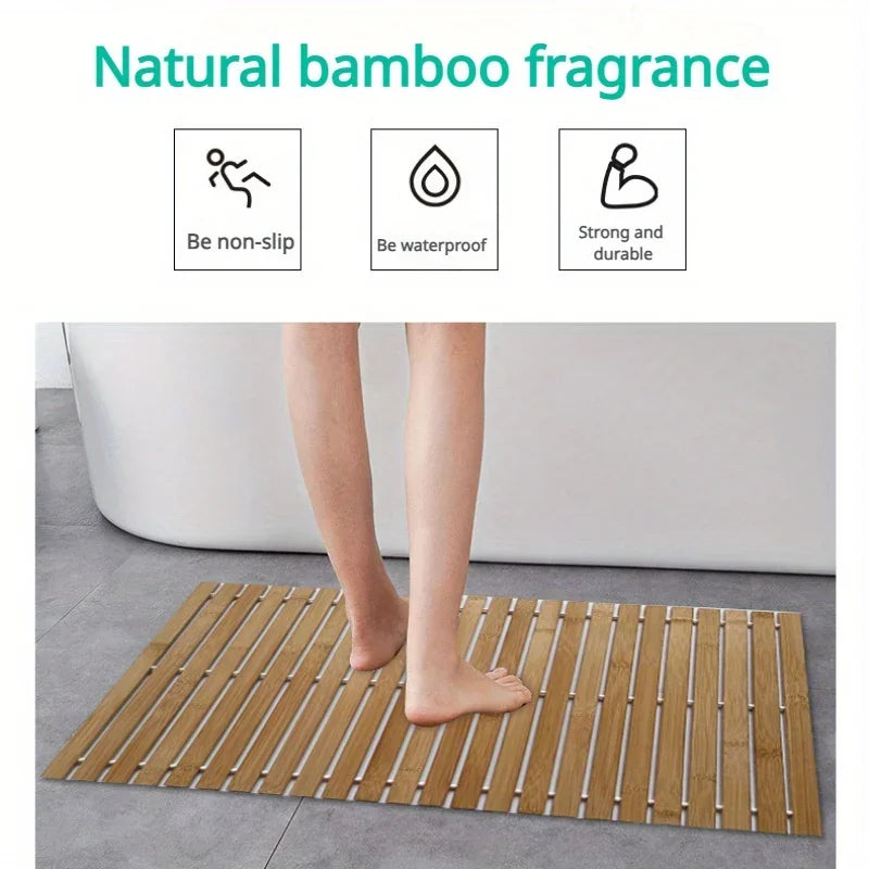 Wooden Bathroom Mat Rayon Derived From Bamboo Rectangular Waterproof Floor Mat Suitable for Bathroom and Toilet