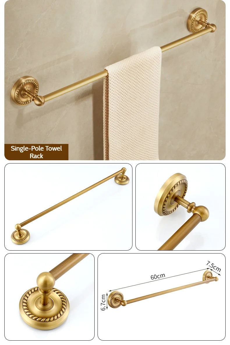 Antique Brushed Brass Bathroom Accessories Sets Towel Shelf Toilet Paper Holder Soap Holder Towel Rack Bathroom Hardware Sets