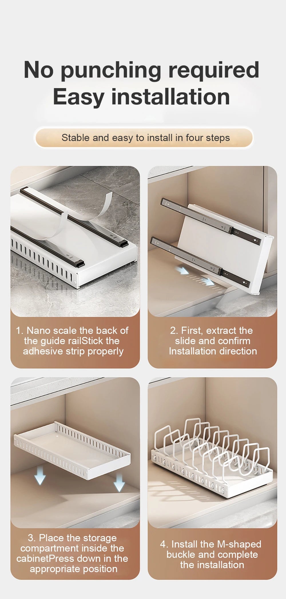Hot-selling multifunctional kitchen pull-out cookware/frying pan sliding lid rack, spice rack, and bowl and plate drawer storage