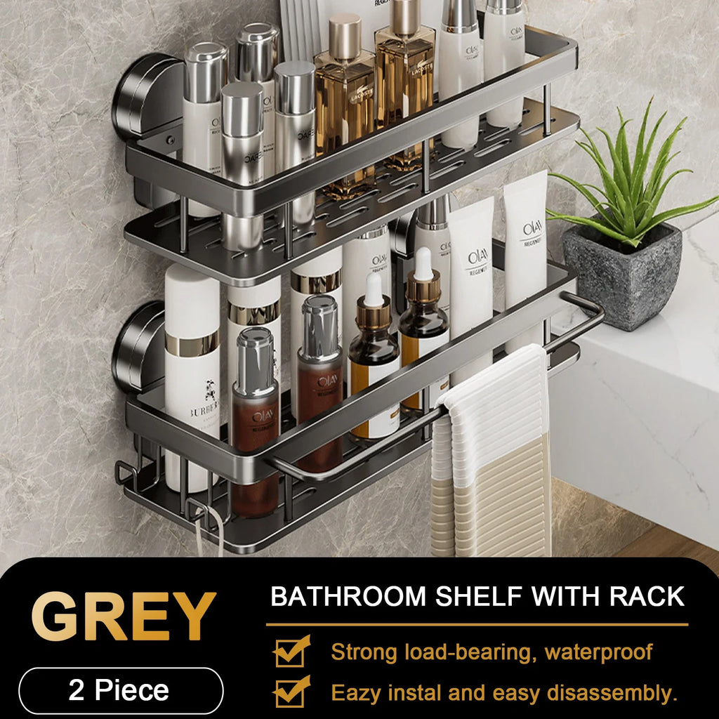 Suction Cup Bathroom Shelf No Drill Wall Mounted Shampoo Bottle Shower Rack Toilet Storage Rack Aluminum Bathroom Kitchen