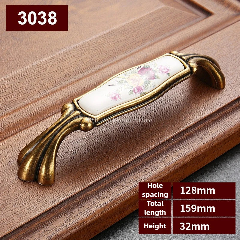 Drawer Knobs Wardrobe Door Handle European Furniture Hardware Zinc Alloy Antique Bronze Ceramic White Cabinet Handles