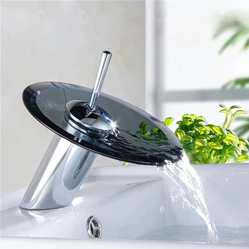 Bathroom Faucets Household Wash Basin Sink Taps Colorful Glass Waterfall Faucet Chrome Single Lever Mixer Tap Deck Mounted