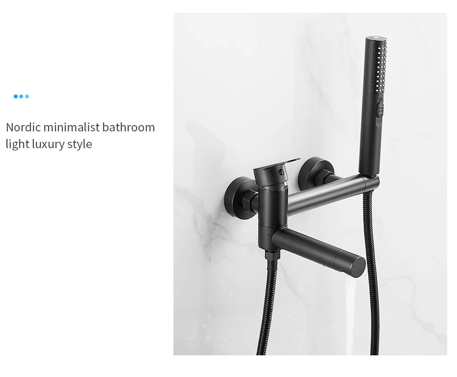 Bathtub Faucets Modern Black Bath Shower Set Unique Design of Rotating nozzle Mixer Tap Wall Mounted For Bathroom WF-877909
