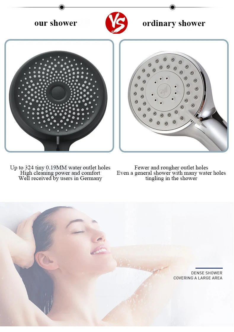 Shower Head 3 Mode Rainfall ABS Round High Pressure Turbo Spray Nozzle Adjustable Black Eco Shower Bathroom Accessories FR102