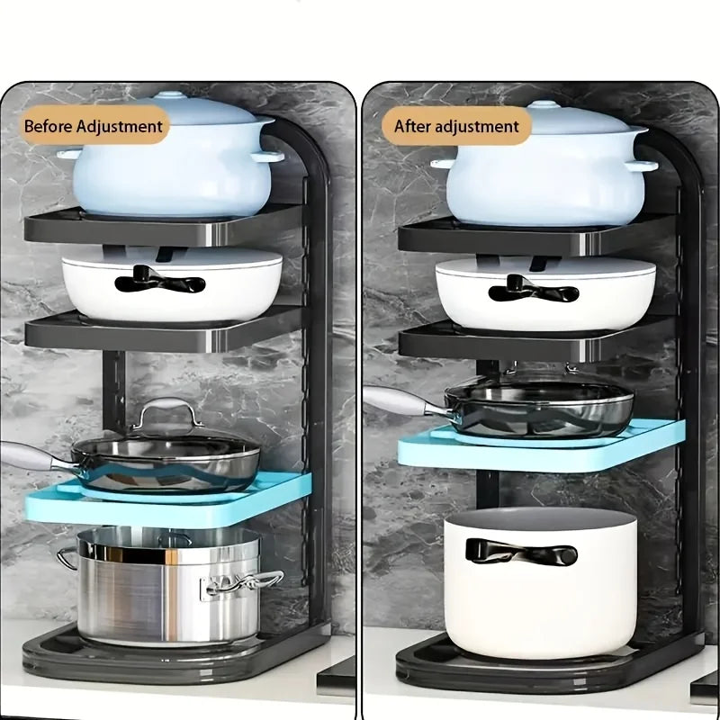 Adjustable Kitchen Storage Shelves, Pot Racks & Sink Organizers. Multi-layer Cabinets for Efficient Space Saving.